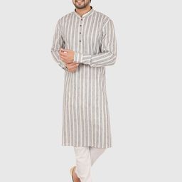 Ethniks Neu-Ron Men Striped Pure Cotton Kurta with Pyjama-image-79