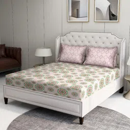 BOMBAY DYEING Pink & Green Printed 100 TC Cotton Queen Bedsheet Set 2.24 m x 2.44 m-image-88
