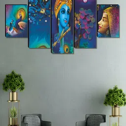 Myntra Elegant Homes Blue & Pink 5 Pieces Wooden Religious Lord Krishna Painting Wall Arts-image-62