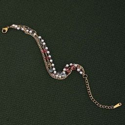 PALMONAS Stainless Steel Gold-Plated Beaded Layered Wraparound Bracelet-image-99