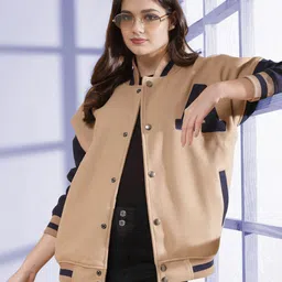 The Roadster Lifestyle Co Oversized Fit Winter Wear Varsity Jacket With Ribbed Cuffs-40