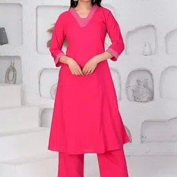 JALTHER Women Solid Cotton Kurta with Palazzo-picture-34