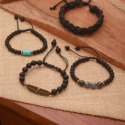 Jazz and Sizzle Men Set Of 4 Brass Beaded Wraparound Bracelet-99