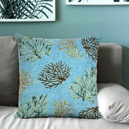 MONKDECOR Blue & Brown Floral Embellished Linen Square Cushion Cover-image-81