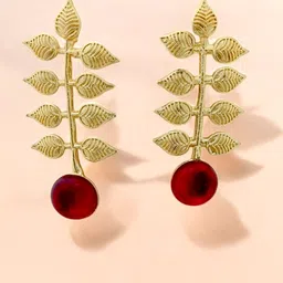 TISHUL JEWELS Gold-Plated Artificial Stones Studded Geometric Shaped Drop Earrings-15