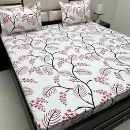 Pure Decor White & White Floral 250 TC Queen Bedsheet with 2 Pillow Covers-image-114