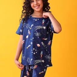Anthrilo Girls Abstract Printed Pure Cotton Night suit-picture-28