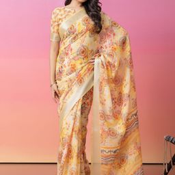 RACHNA Printed Floral Saree with Zari Border-image-18