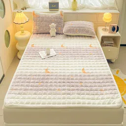JC HOME White & Lavender Geometric 150 TC Single Bedsheet with 1 Pillow Covers-image-64