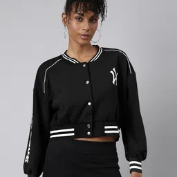 SHOWOFF Women Typography Windcheater Crop Varsity Jacket-40