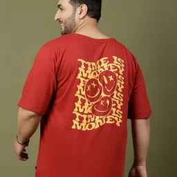 Rigo Men Plus Size Typography Printed Round Neck Cotton Oversized T-shirt-13