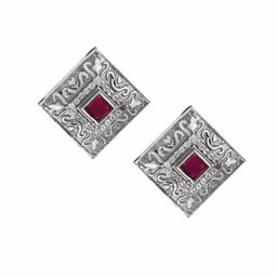 adwitiya collection Adwitiya Silver-Plated Artificial Stones Studded Square Shaped OxidisedStuds image 4