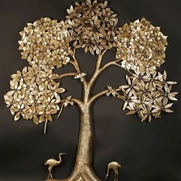 Exotic India Brown 74" Super Large Brass Tree of Life With Five Leaves Design Wall Hanging-3