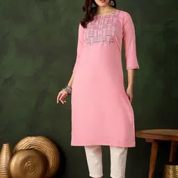 Sangria Geometric Embroidered & Thread Work Pure Cotton Straight Kurta-9