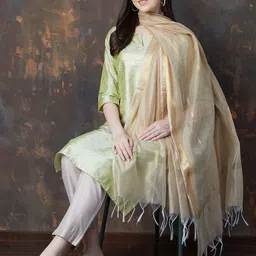 Melange by Lifestyle Striped Embroidered Chanderi Dupatta With Zari-9