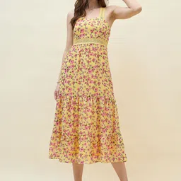 aayu Floral Print Schiffli Georgette Fit & Flare Midi Dress-picture-56