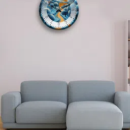 OLIVE TREE Blue & Orange Printed Contemporary Wood Wall Clock-image-10