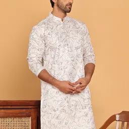 Jompers Abstract Embroidered Mandarin Collar Silk Thread Work Straight Kurta-picture-48