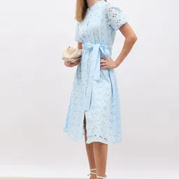 Styli Women Short Sleeve Shirt Style Schiffili Midi Dress-50