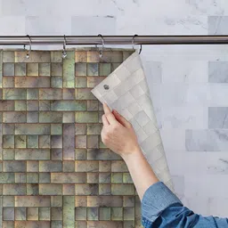 ArtzFolio Grey & Beige Printed Water Proof Shower Curtain-image-30