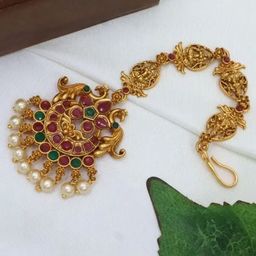Diksha collection Brass-Plated Stone-Studded & Beaded Maang Tikka-image-99