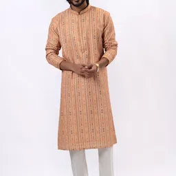 azania Men Floral Embroidered Regular Kurta with Pyjamas-image-23