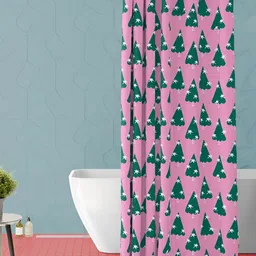 ArtzFolio Pink and Green Geometric Printed Waterproof Shower Curtain-24