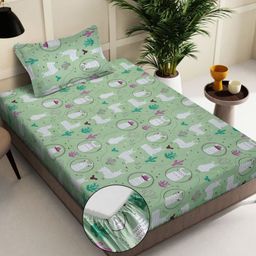 KLOTTHE Green Printed 400 TC Bedsheet With 1 Pillow Covers-image-49