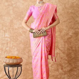 DEVATITHI Ethnic Motifs Zari Silk Blend Banarasi Saree-image-31