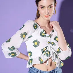 DIMPY GARMENTS Women Floral Print Georgette Crop Blouson Top-image-24