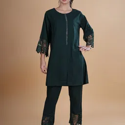 BAESD Round Neck Flared Sleeves Tunic With Trousers-image-80