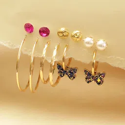 Priyaasi Set Of 6 Gold Plated Contemporary Hoop Earrings-32
