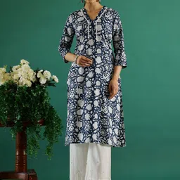 RangDeep Floral Printed V-Neck Cotton Straight Kurta-picture-57