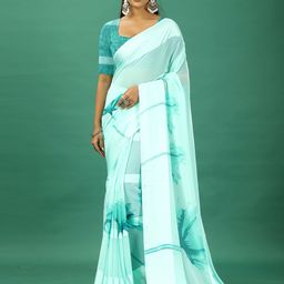VIRENDRA TEXTILES Floral Printed Satin Saree With Unstitched Blouse Piece-image-62