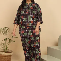ISHQY Plus Size Printed Pure Cotton Shirt With Palazzo Co-Ords-picture-40