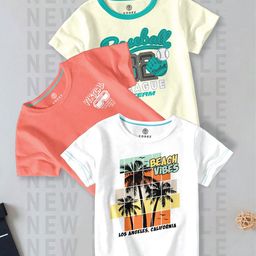 CODEZ Boys Pack Of 3 Typography Printed Round Neck Cotton T-shirts-94