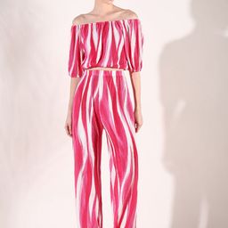 SHOWOFF Abstract Printed Off-Shoulder Neck Short Sleeves Top With Trouser-27