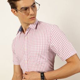 Thomas Scott Men Smart Spread Collar Gingham Checked Cotton Formal Shirt-picture-42