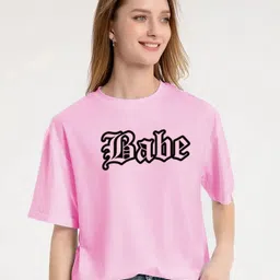 TQH Women Typography Printed Round Neck Cotton Oversized T-shirt-picture-2