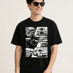 Be Crazy Men Graphic Printed Glow-in-the-Dark Pure Cotton Oversized T-shirt-image-91