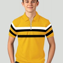 AUSK Boys Striped Polo Collar Shirt Collar Zipper T-shirt-image-28