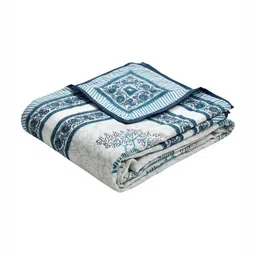 Sangria Blue & White Printed 150 GSM Pure Cotton Single Dohar-image-19