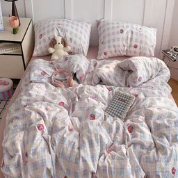 JC HOME Pink & Blue 4 Pieces Printed Single Bedding Set-26
