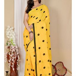 PuJoy Polka Dot Pure Cotton Taant Saree-image-74