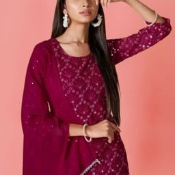 PARROT CREATION Geometric Embroidered Sequinned Kurta with Sharara And Dupatta image 2