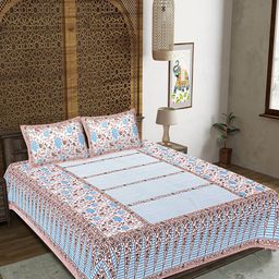 FrionKandy Living White & Red Floral 180 TC King Bedsheet with 2 Pillow Covers-image-95