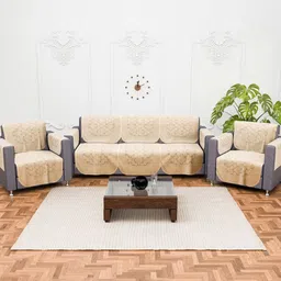 Aura Cream-Coloured Cotton Sofa Cover-image-13