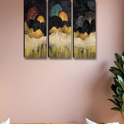 Livin'luxe Charcoal & Beige 3 Pieces Hill Ginkgo Leaf Wall Arts-image-9