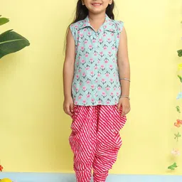 Here&Now X Kinder Kids Girls Floral Printed Pure Cotton Kurti With Dhoti Pants-picture-12