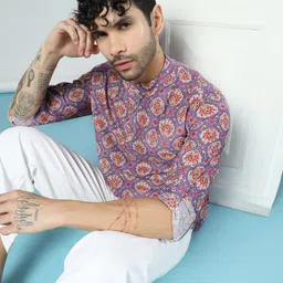 Prakatha Floral Printed Band Collar Straight Kurta-image-96
